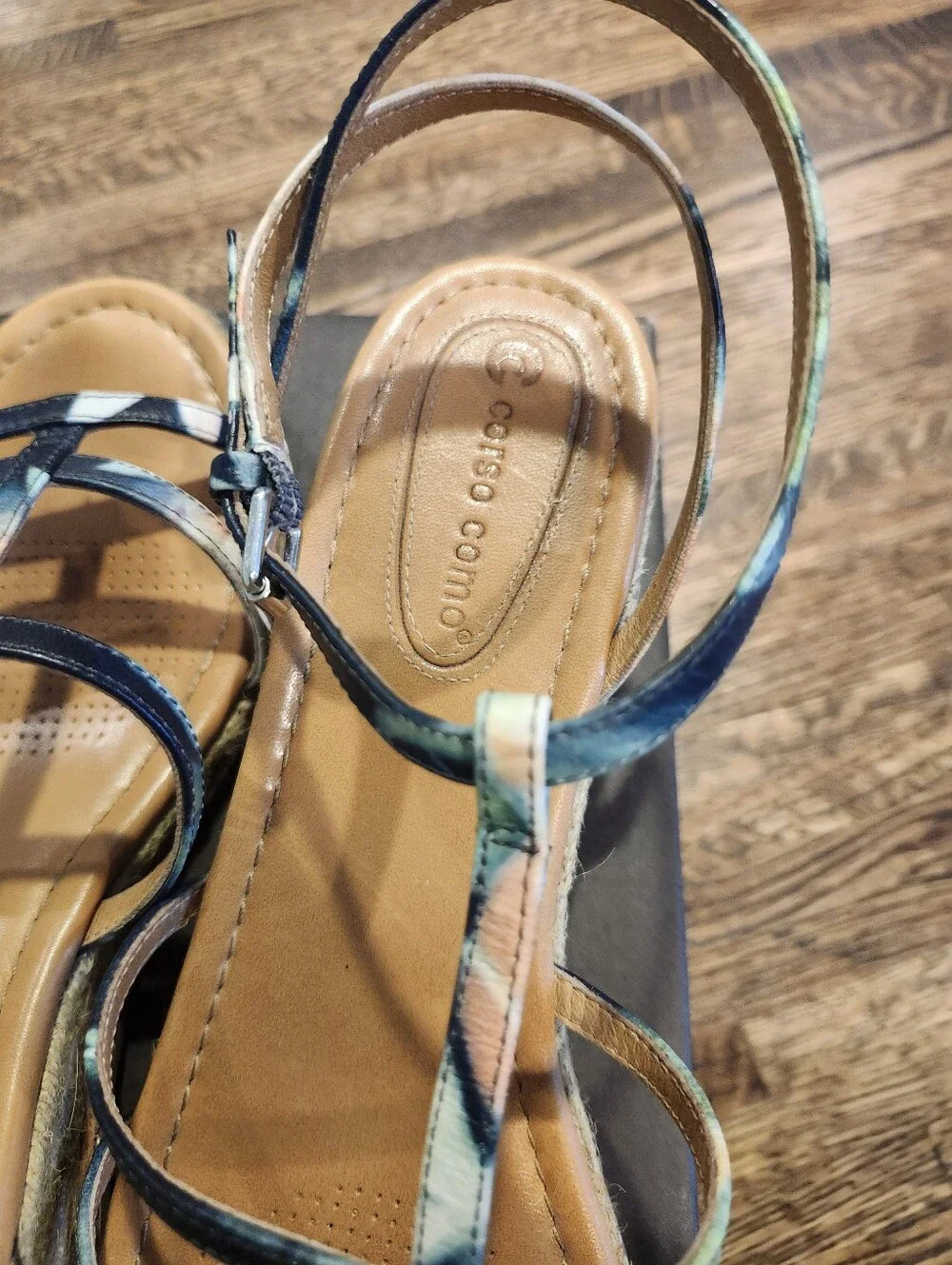 Corso Como Navy Floral Multi-Strap Espadrille Wedge Sandals Sz 10